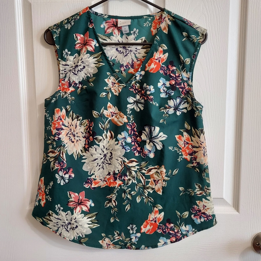 Green Floral Blouse, Size Small